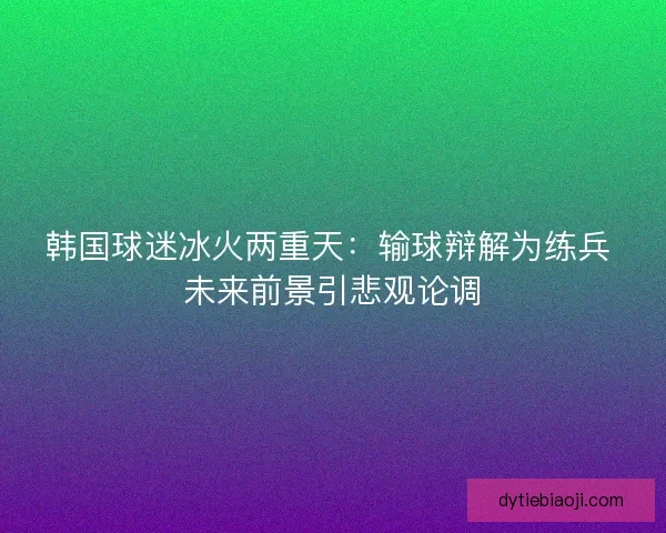 韩国球迷冰火两重天：输球辩解为练兵 未来前景引悲观论调