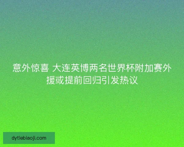意外惊喜 大连英博两名世界杯附加赛外援或提前回归引发热议 意外惊喜 大连英博两名世界杯附加赛外援或提前回归引发热议